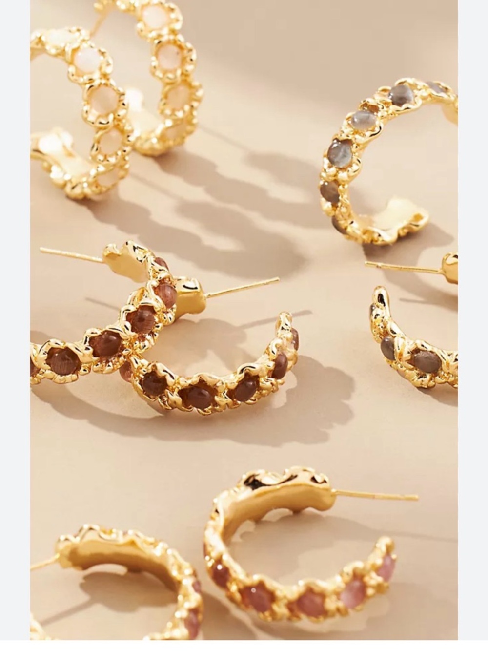 Anthropologie Gold Hoop Earrings with green  Stones
